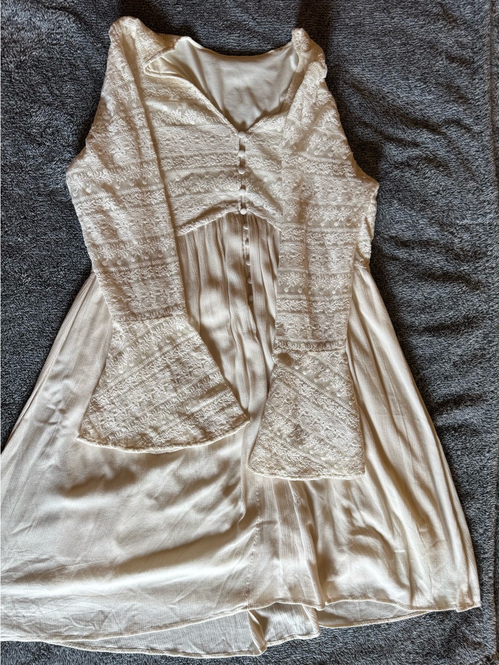 Shyanne Ivory Lace Long-Sleeve Button Mini Dress - Picture 3 of 6